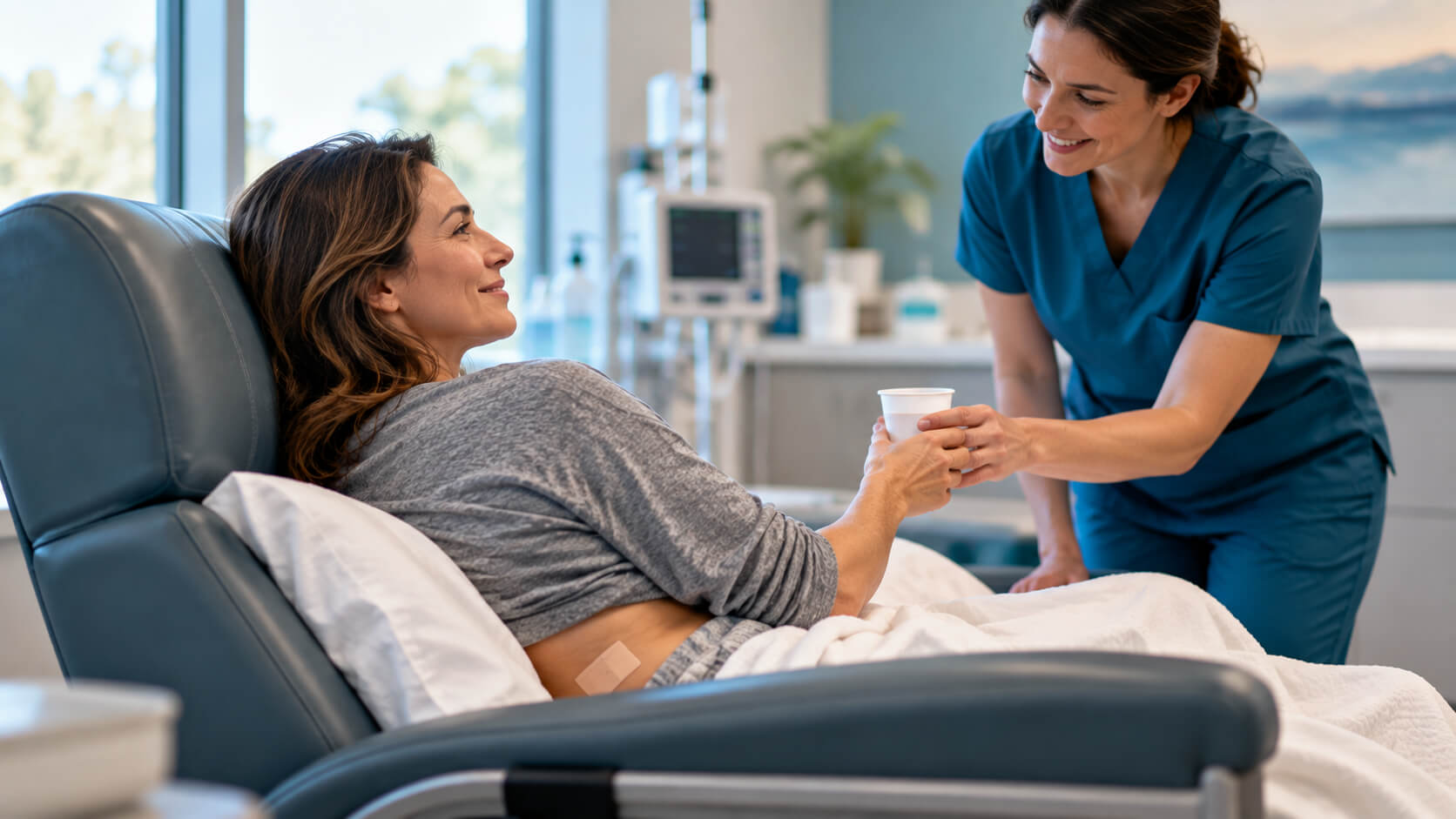 Patient resting after an epidural steroid injection at a pain clinic