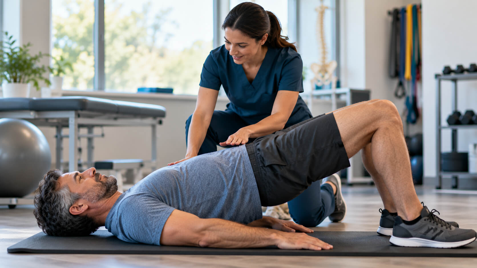 Patient doing physical therapy exercises after an epidural steroid injection