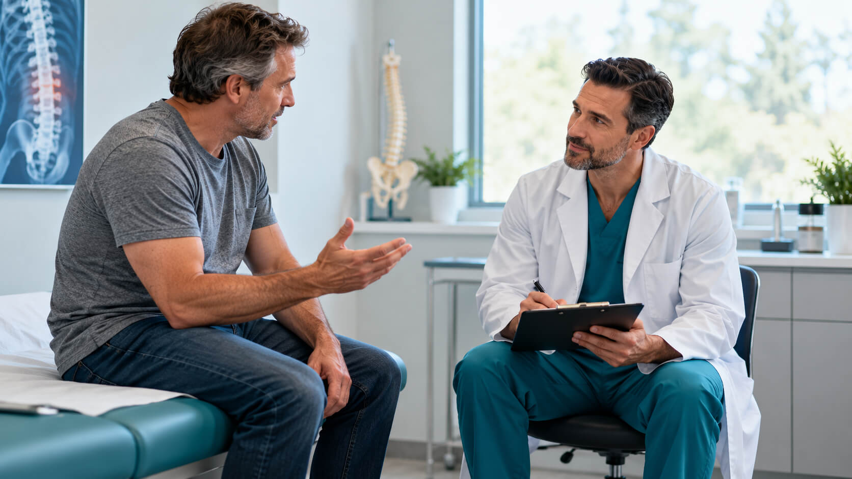 Patient speaking with a pain management doctor during a first appointment